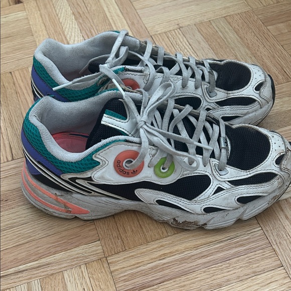 Adidas Black and White Sneakers with Green and Orange Accents - Picture 1 of 3